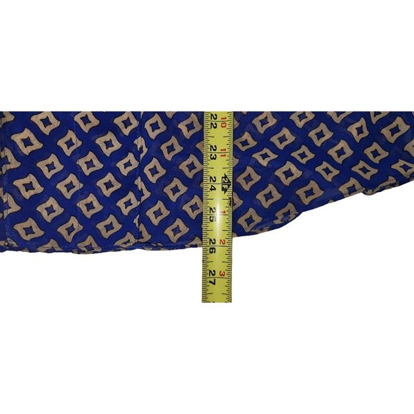 Umgee Womens Geometric Print Blouse L Blue & Beige 3/4 Sleeve Cotton/Polyester - Picture 3 of 5